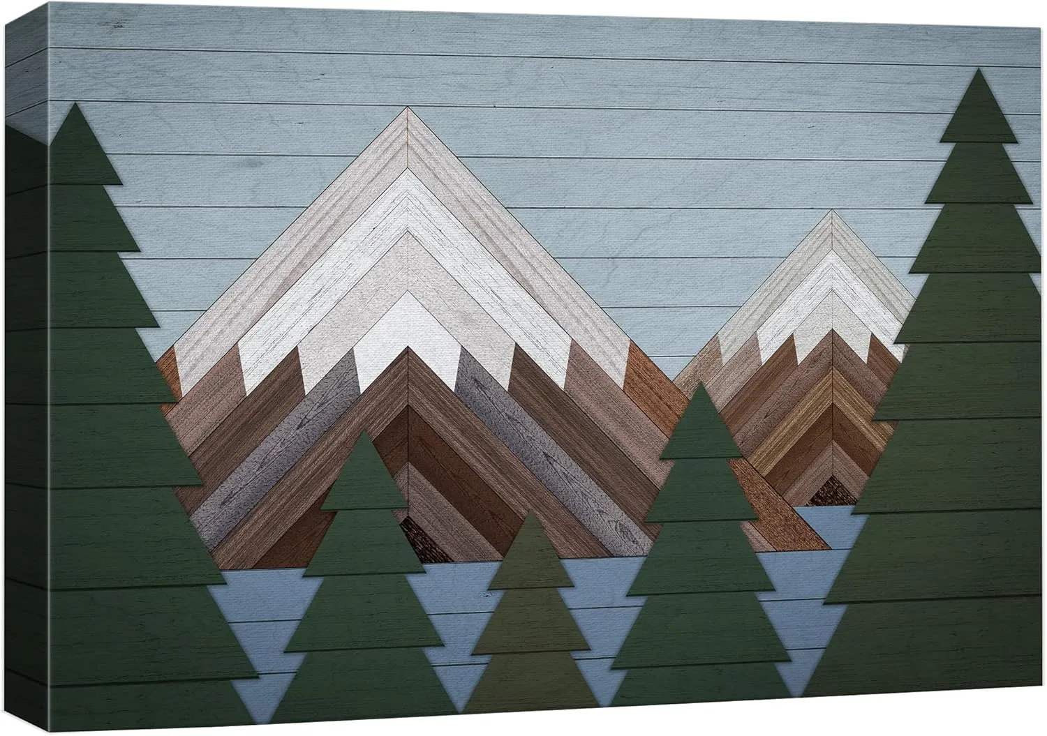 wall26 Canvas Print Wall Art Western Decor Wood Panel Snowy Mountain Range Forest Nature Wilderness Digital Modern Art Southwest Decorative for Living Room, Bedroom, Office - 32"x48"