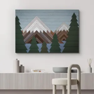wall26 Canvas Print Wall Art Western Decor Wood Panel Snowy Mountain Range Forest Nature Wilderness Digital Modern Art Southwest Decorative for Living Room, Bedroom, Office - 32"x48"
