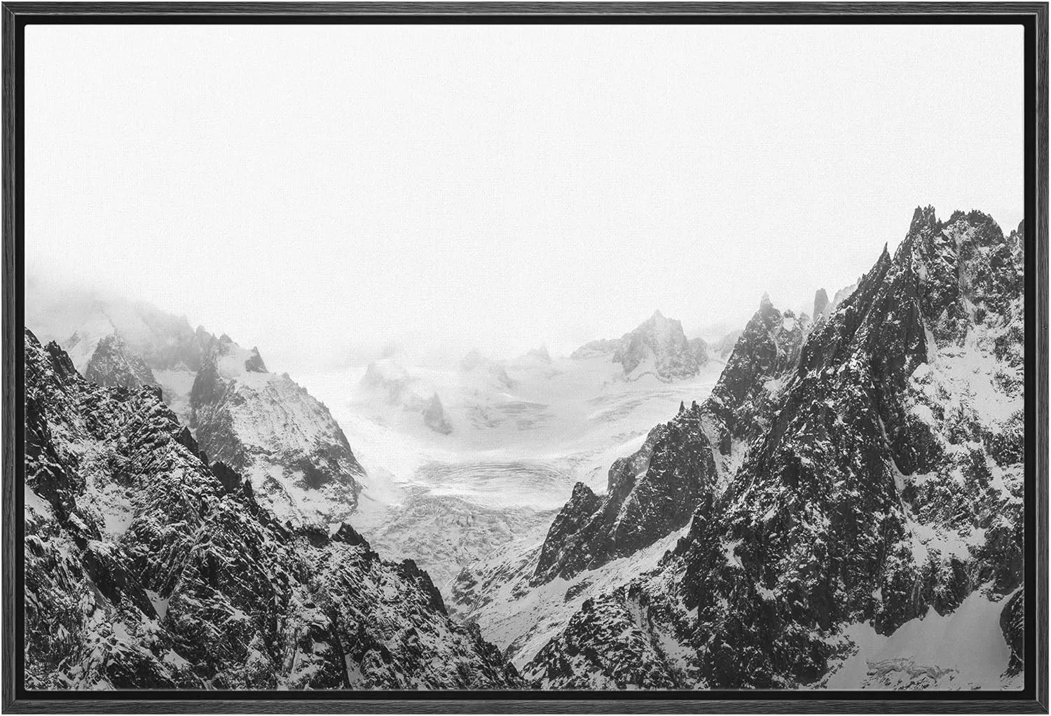 wall26 Framed Canvas Print Wall Art Black and White Snowy Mountain Range Nature Wilderness Photography Modern Rustic Scenic Multicolor for Living Room, Bedroom, Office - 16x24 Black