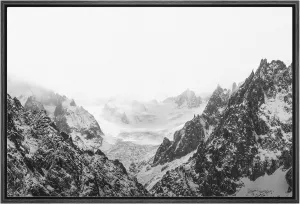 wall26 Framed Canvas Print Wall Art Black and White Snowy Mountain Range Nature Wilderness Photography Modern Rustic Scenic Multicolor for Living Room, Bedroom, Office - 16x24 Black