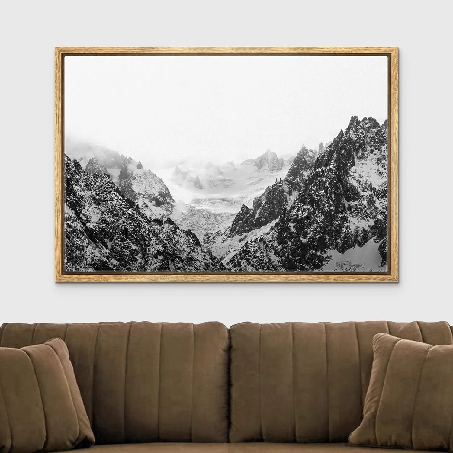 wall26 Framed Canvas Print Wall Art Black and White Snowy Mountain Range Nature Wilderness Photography Modern Rustic Scenic Multicolor for Living Room, Bedroom, Office - 24x36 Natural