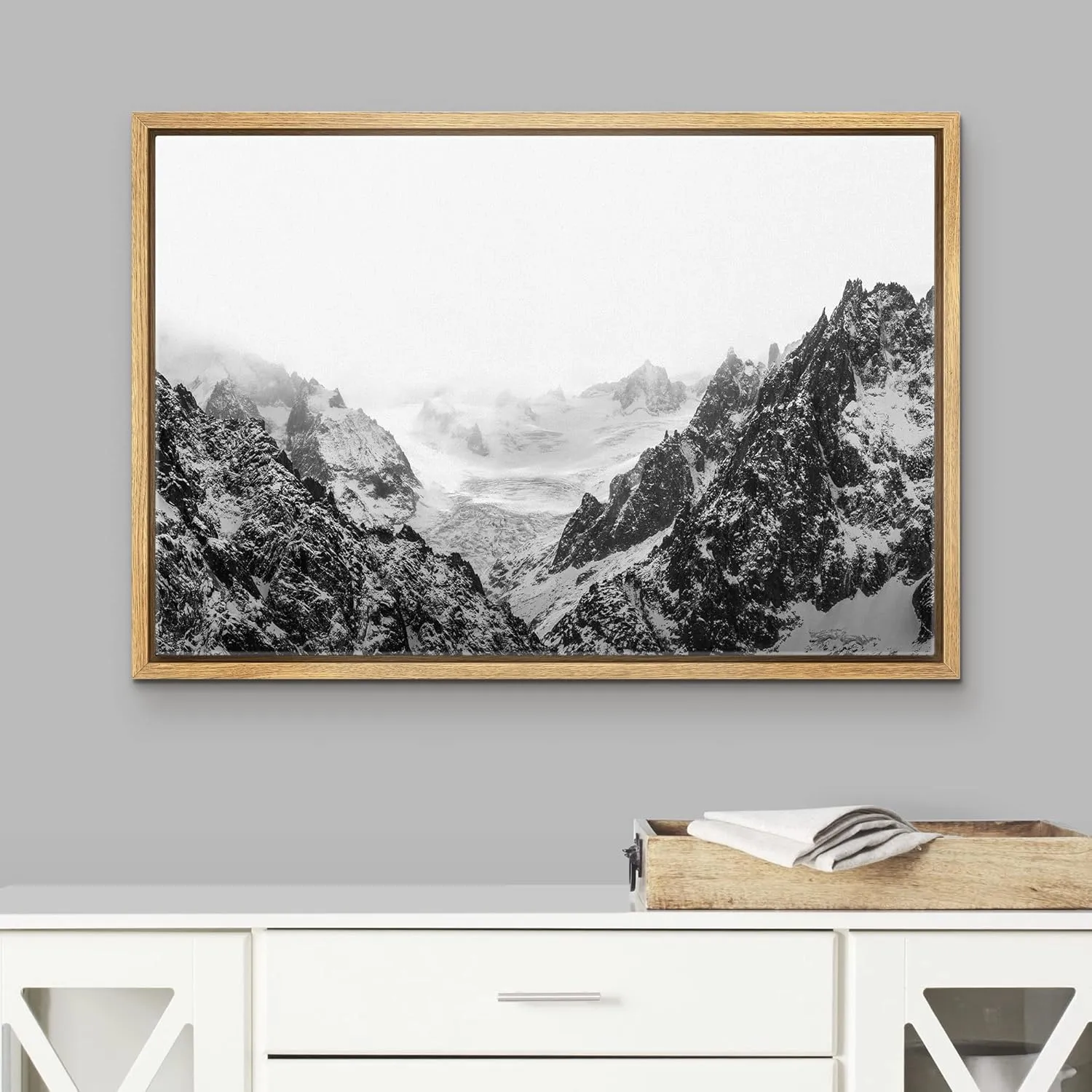 wall26 Framed Canvas Print Wall Art Black and White Snowy Mountain Range Nature Wilderness Photography Modern Rustic Scenic Multicolor for Living Room, Bedroom, Office - 24x36 Natural