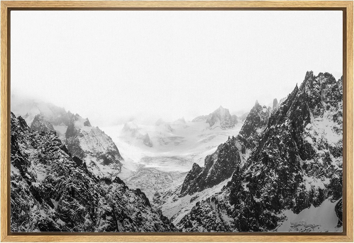 wall26 Framed Canvas Print Wall Art Black and White Snowy Mountain Range Nature Wilderness Photography Modern Rustic Scenic Multicolor for Living Room, Bedroom, Office - 24x36 Natural