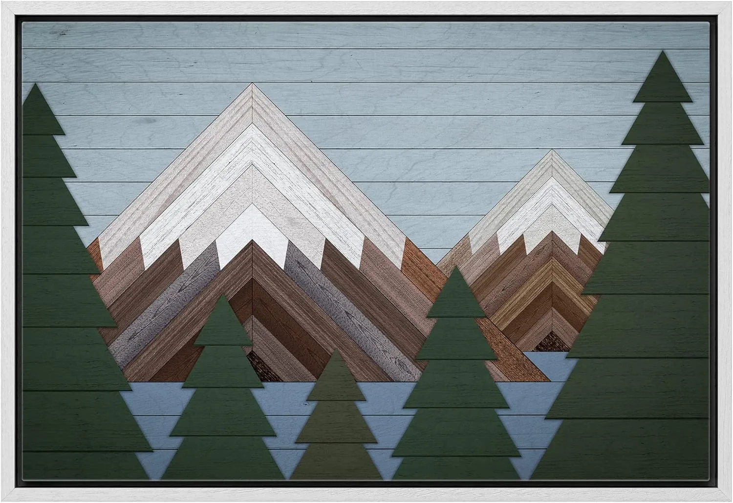wall26 Framed Canvas Print Wall Art Western Decor Wood Panel Snowy Mountain Range Forest Nature Wilderness Digital Art Modern Art Southwest Decorative for Living Room, Bedroom, Office - 16"x24" White