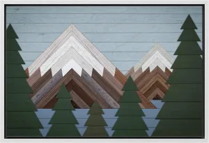 wall26 Framed Canvas Print Wall Art Western Decor Wood Panel Snowy Mountain Range Forest Nature Wilderness Digital Art Modern Art Southwest Decorative for Living Room, Bedroom, Office - 16"x24" White