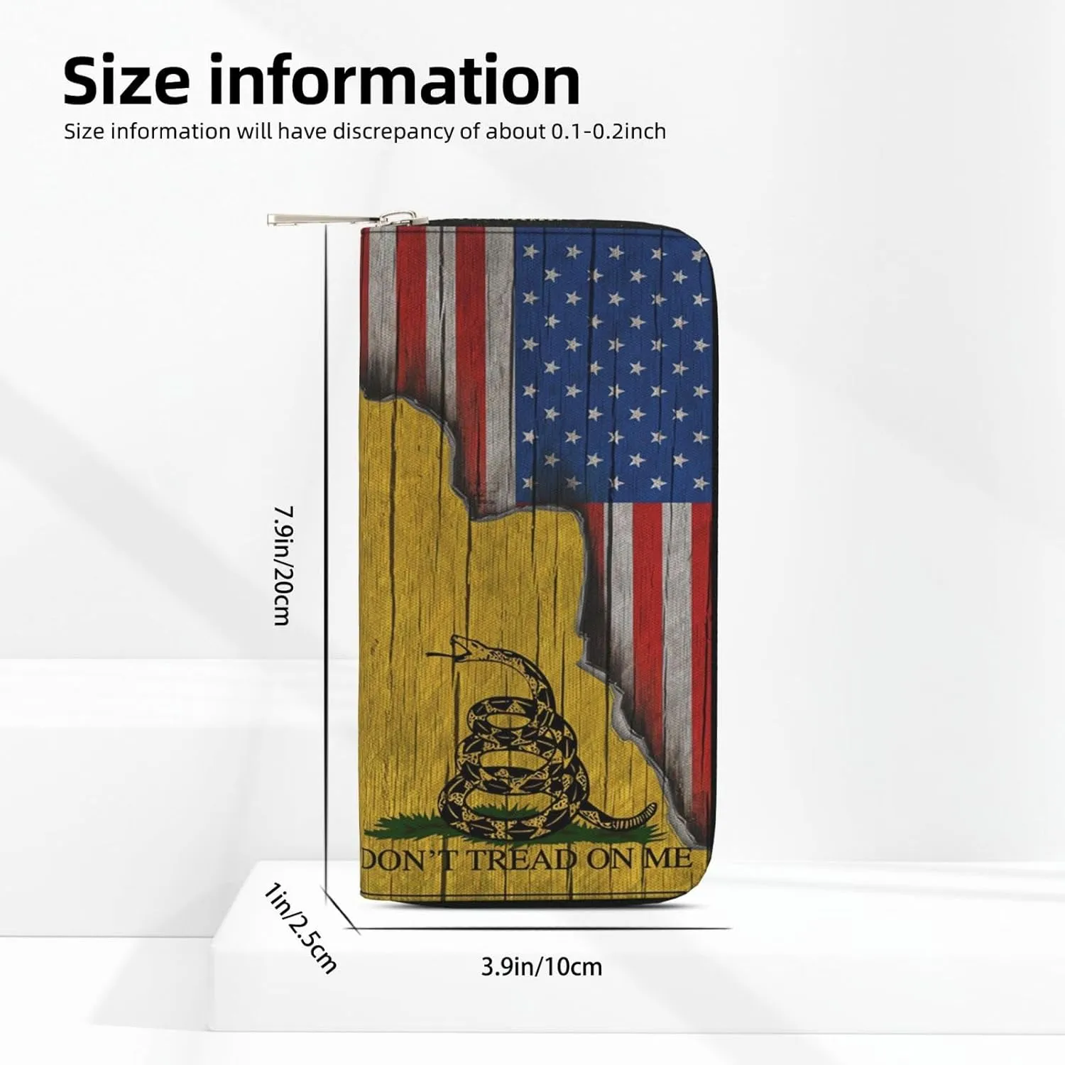Wallet for Men PU Leather Credit Card Wallet, Cool Cash Clutch Long Purse Billfold with Zipper Coin Pocket Gift for Him Husband and Boyfriend Dont Tread On Me American Flag 019