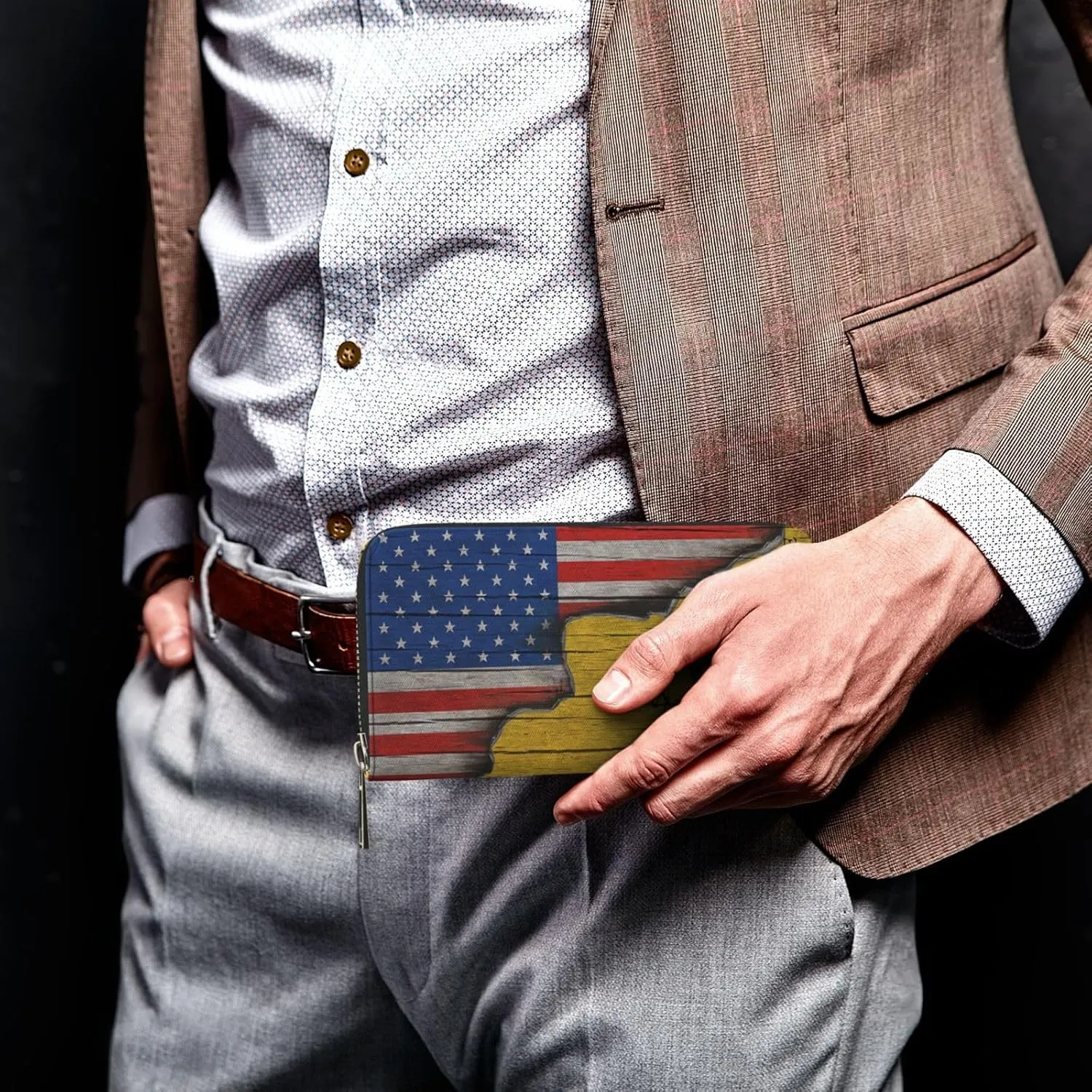 Wallet for Men PU Leather Credit Card Wallet, Cool Cash Clutch Long Purse Billfold with Zipper Coin Pocket Gift for Him Husband and Boyfriend Dont Tread On Me American Flag 019