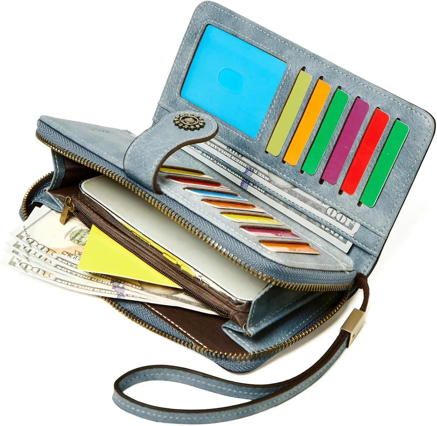 Wallet for Women RFID Blocking Leather Large Capacity Card Holder Ladies Phone Clutch Travel Long Purse Wristlet