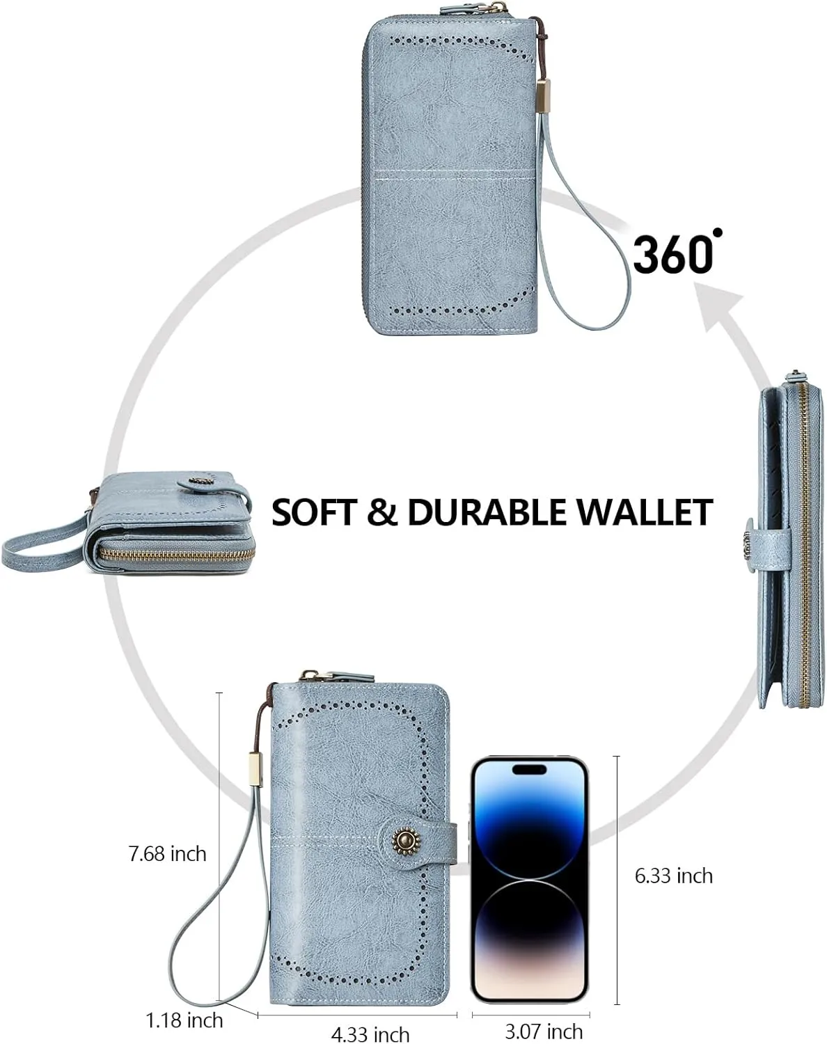 Wallet for Women RFID Blocking Leather Large Capacity Card Holder Ladies Phone Clutch Travel Long Purse Wristlet