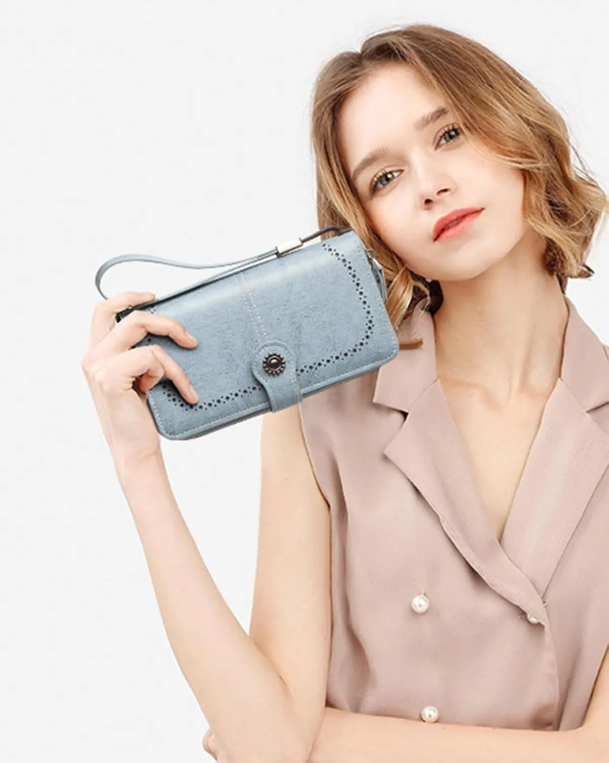Wallet for Women RFID Blocking Leather Large Capacity Card Holder Ladies Phone Clutch Travel Long Purse Wristlet
