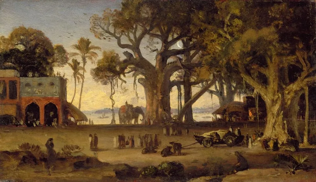WALLKiART Abstract Painting Posters Art Prints Canvas Painting Artwork Moonlit Scene of Indian Figures by Johan Zoffany Prints on Canvas for Home Decor 60x90cm