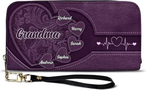 WANDER PRINTS Mothers Day Gifts - Personalized Leather Long Wallet - Birthday, Loving Gift For Grandmother, Mother, Mom - Grandma's Little Sweethearts