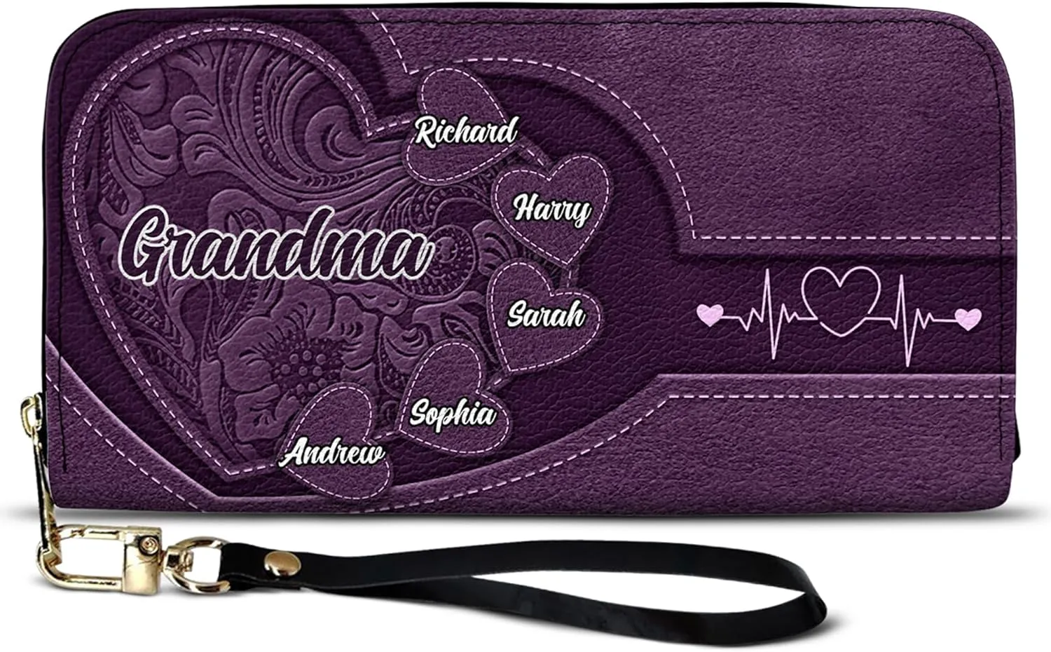 WANDER PRINTS Mothers Day Gifts - Personalized Leather Long Wallet - Birthday, Loving Gift For Grandmother, Mother, Mom - Grandma's Little Sweethearts