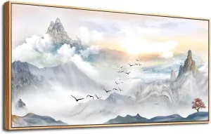 Wapluam Canvas Wall Art For Living Room Large Size Wall Decorations For Office Abstract Wall Decor For Bedroom Mountain Scenery Wall Painting Artwork Framed Pictures Art Home Wall Decor Wood Framed