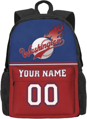 Washington Backpack,Custom Baseball Sports Backpack With Name And Number,Personalized High Capacity Casual Laptop Bag Travel Bag Gifts For Fans Men Women