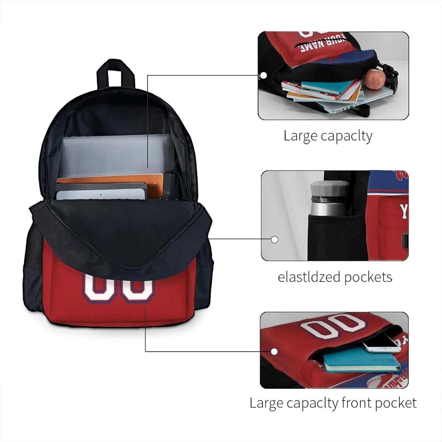 Washington Backpack,Custom Baseball Sports Backpack With Name And Number,Personalized High Capacity Casual Laptop Bag Travel Bag Gifts For Fans Men Women