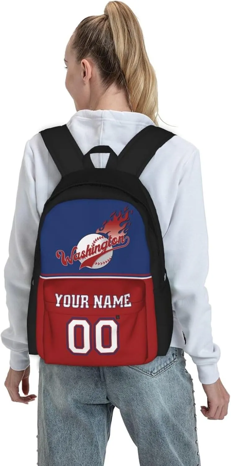 Washington Backpack,Custom Baseball Sports Backpack With Name And Number,Personalized High Capacity Casual Laptop Bag Travel Bag Gifts For Fans Men Women