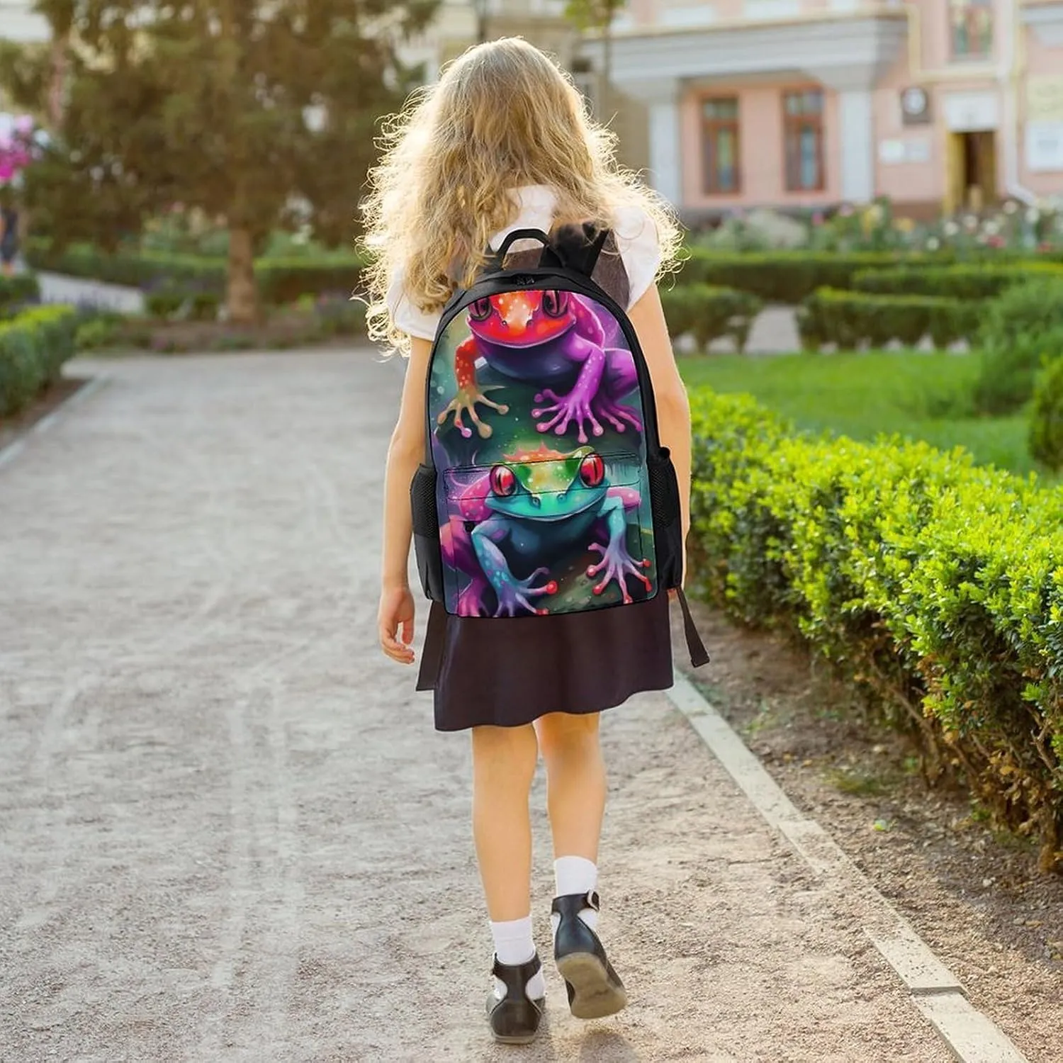 Watercolor Frogs Art Daypack Backpack Polyester Multipurpose Anti-Theft Shoulder Bag Big Capacity Gym Outdoor Hiking Backpack With Smooth Zippers