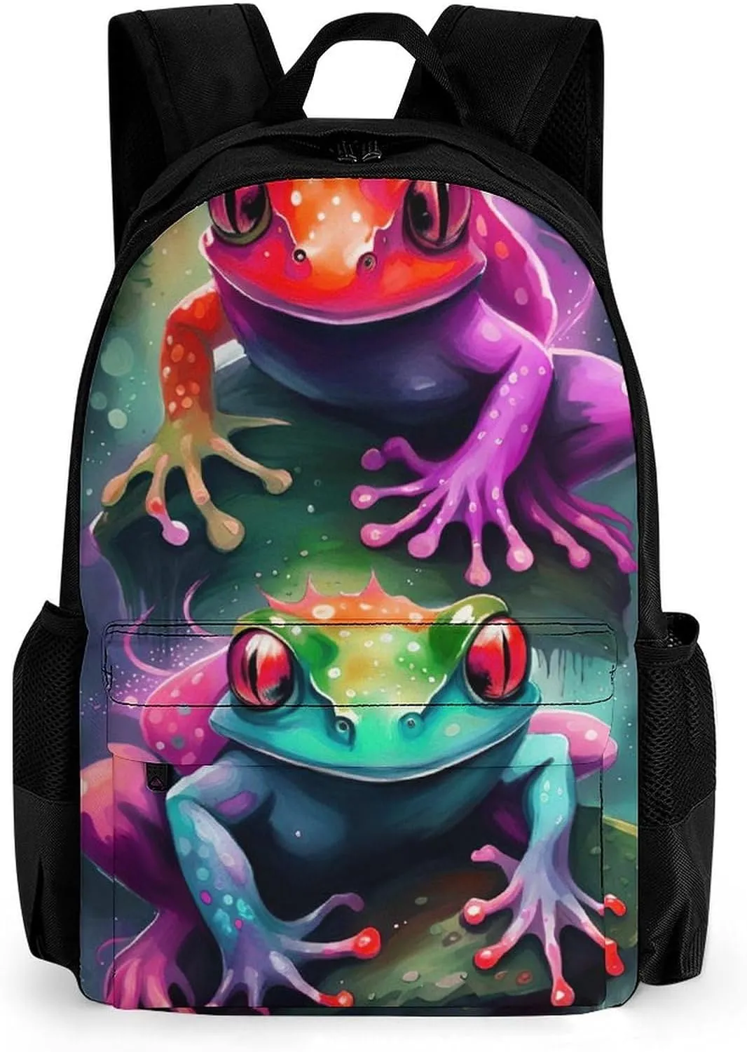 Watercolor Frogs Art Daypack Backpack Polyester Multipurpose Anti-Theft Shoulder Bag Big Capacity Gym Outdoor Hiking Backpack With Smooth Zippers