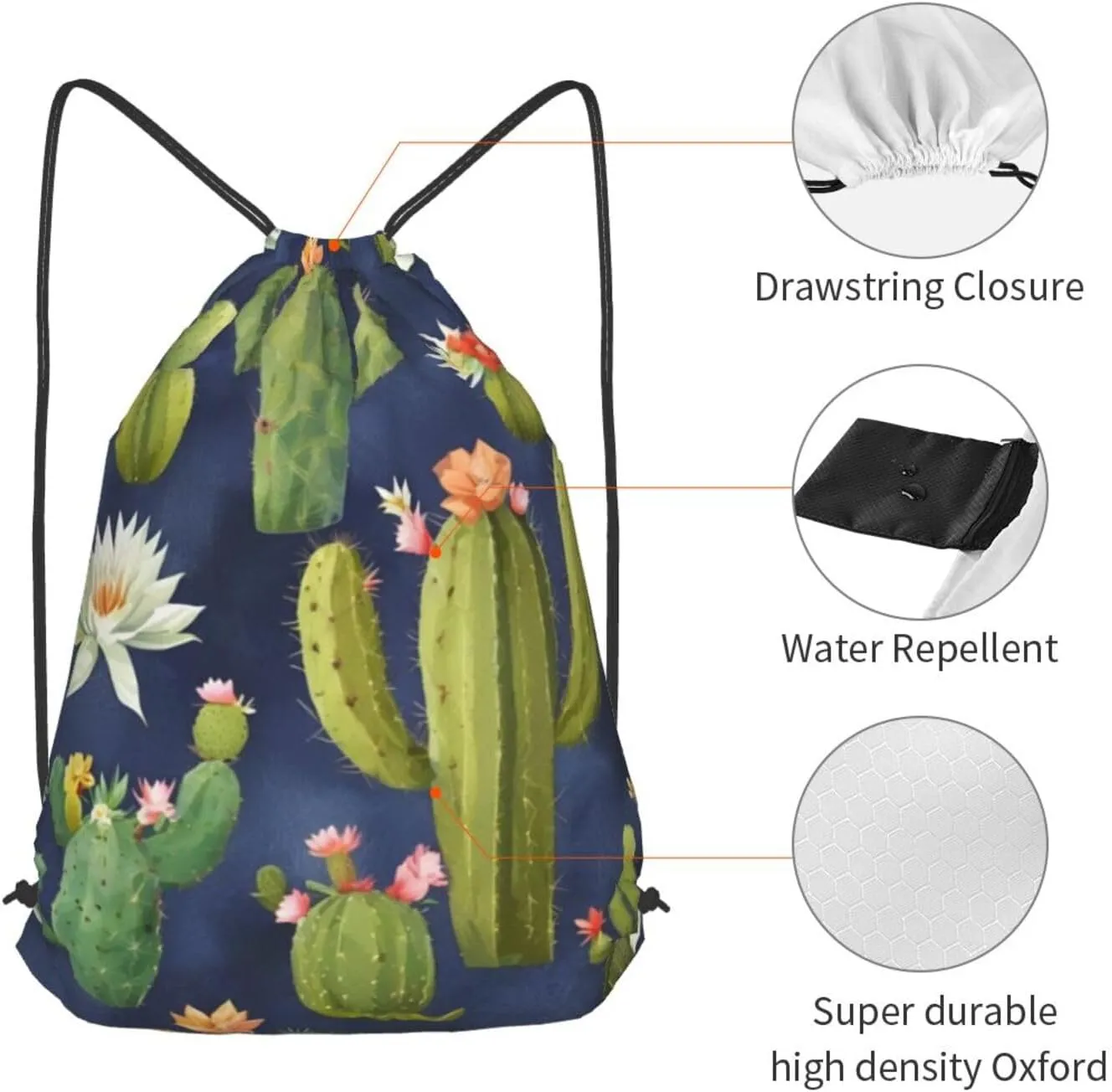 Watercolour Cactus Drawstring Cinch Backpack Polyester Sack Pack String Bag For Hiking Camping Adventure
