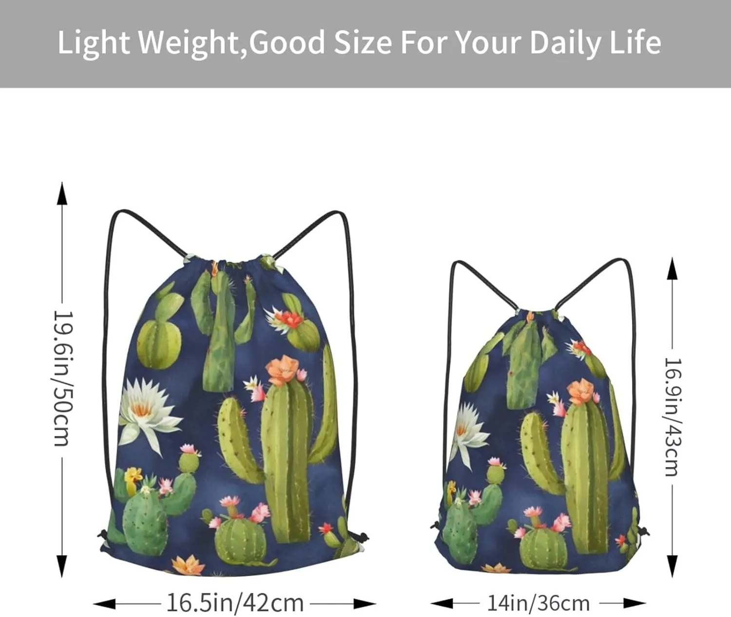 Watercolour Cactus Drawstring Cinch Backpack Polyester Sack Pack String Bag For Hiking Camping Adventure
