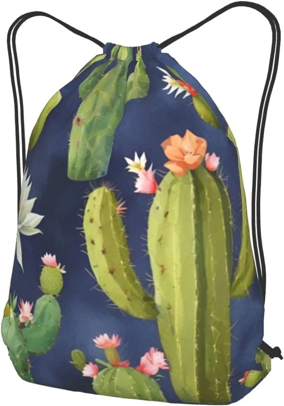 Watercolour Cactus Drawstring Cinch Backpack Polyester Sack Pack String Bag For Hiking Camping Adventure