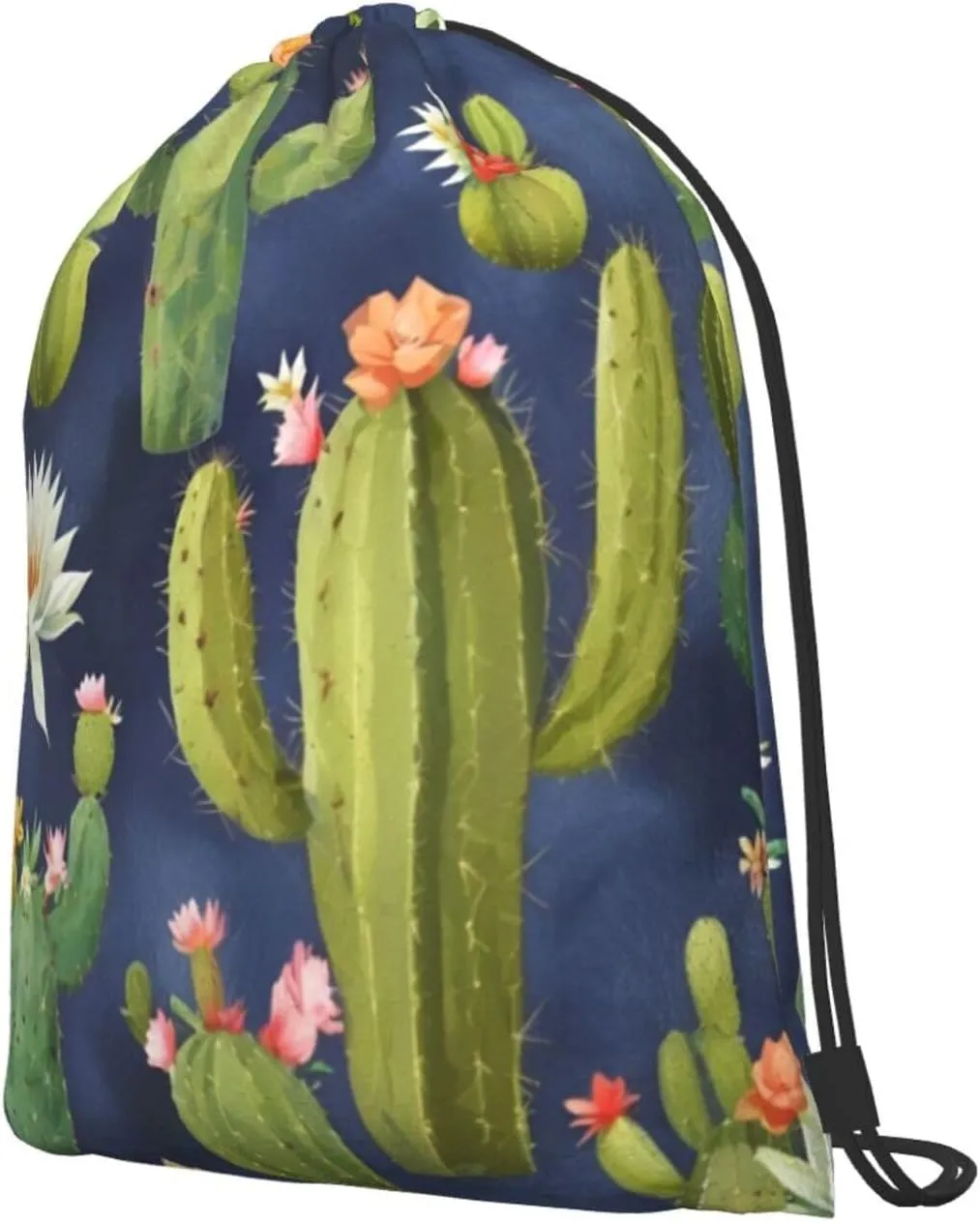 Watercolour Cactus Drawstring Cinch Backpack Polyester Sack Pack String Bag For Hiking Camping Adventure