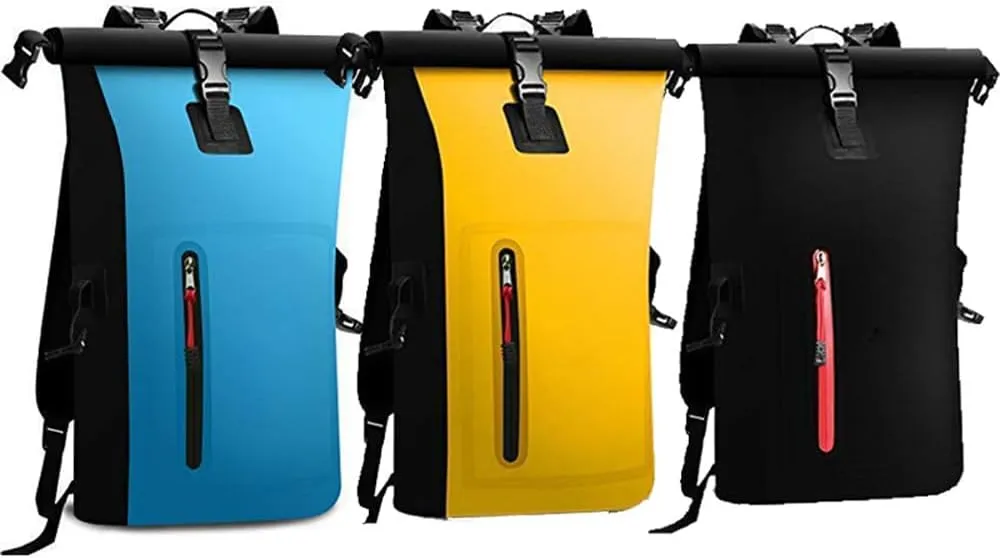 Waterproof Backpack Heavy Duty Roll-Top Closure Swim Bag with Front-Zipper Pocket