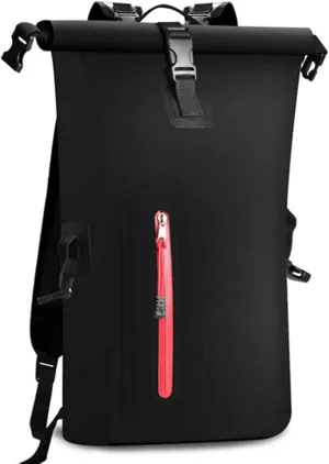 Waterproof Backpack Heavy Duty Roll-Top Closure Swim Bag with Front-Zipper Pocket