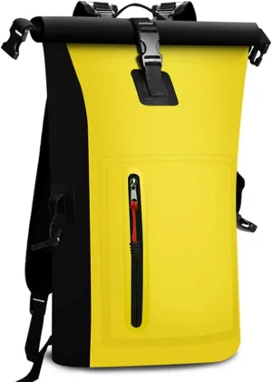 Waterproof Backpack Heavy Duty Roll-Top Closure Swim Bag with Front-Zipper Pocket
