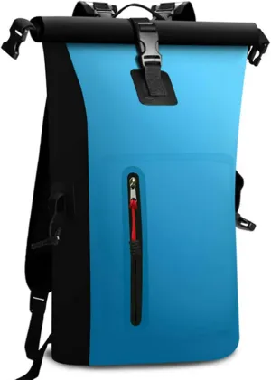 Waterproof Backpack Heavy Duty Roll-Top Closure Swim Bag with Front-Zipper Pocket