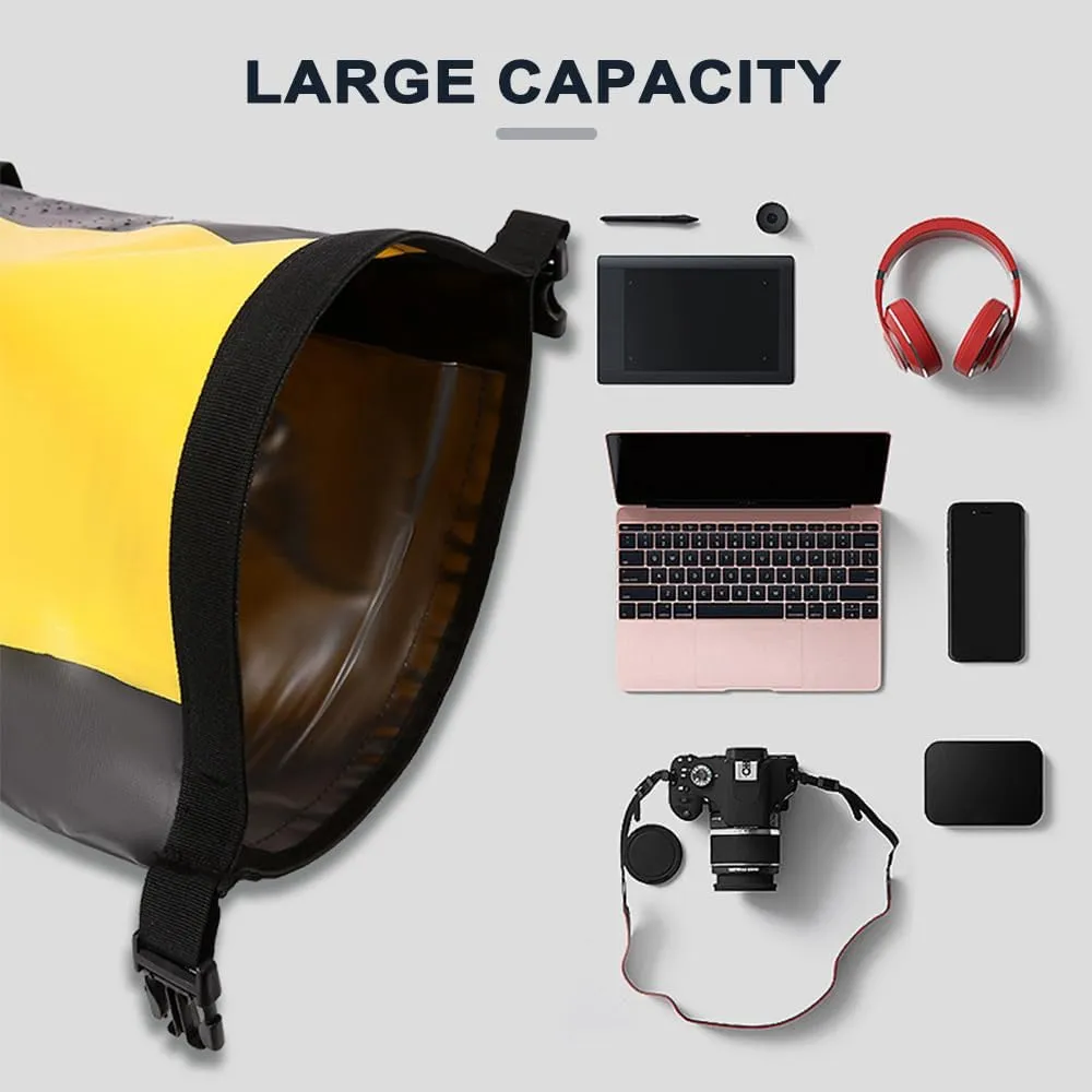 Waterproof Backpack Heavy Duty Roll-Top Closure Swim Bag with Front-Zipper Pocket