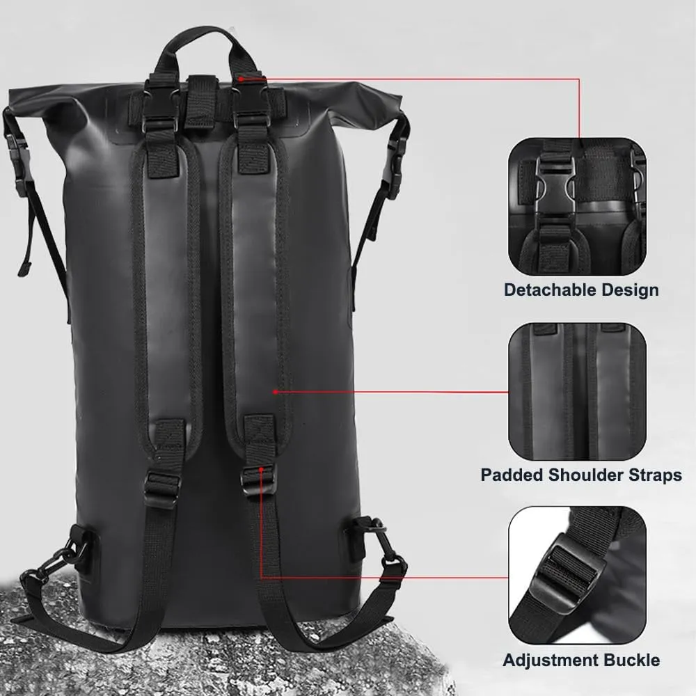Waterproof Backpack Heavy Duty Roll-Top Closure Swim Bag with Front-Zipper Pocket