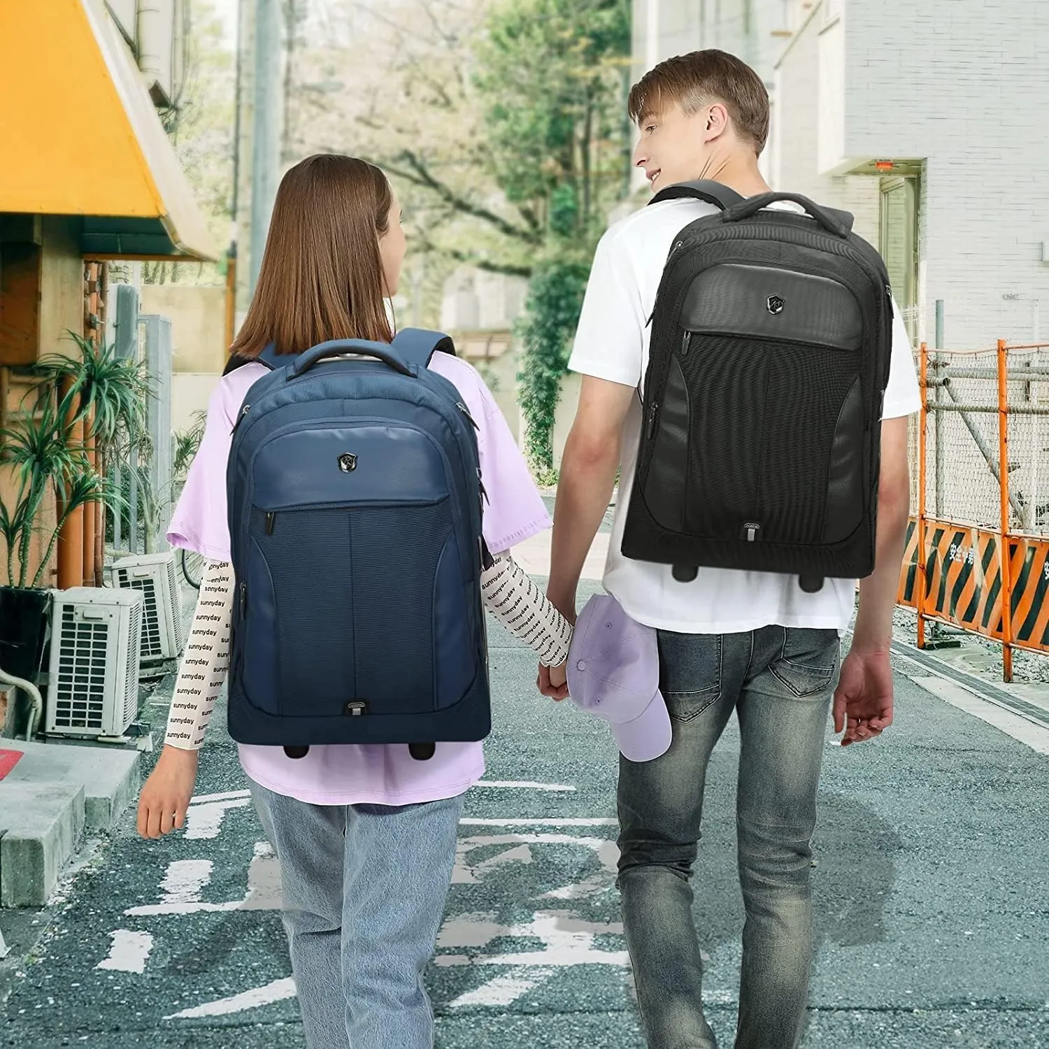 Waterproof Rolling Backpack, Backpack with Wheels for Business and Travel Commuter, Carry on Backpack with Laptop Compartment for Women and Men Adult (Blue, 20inch)