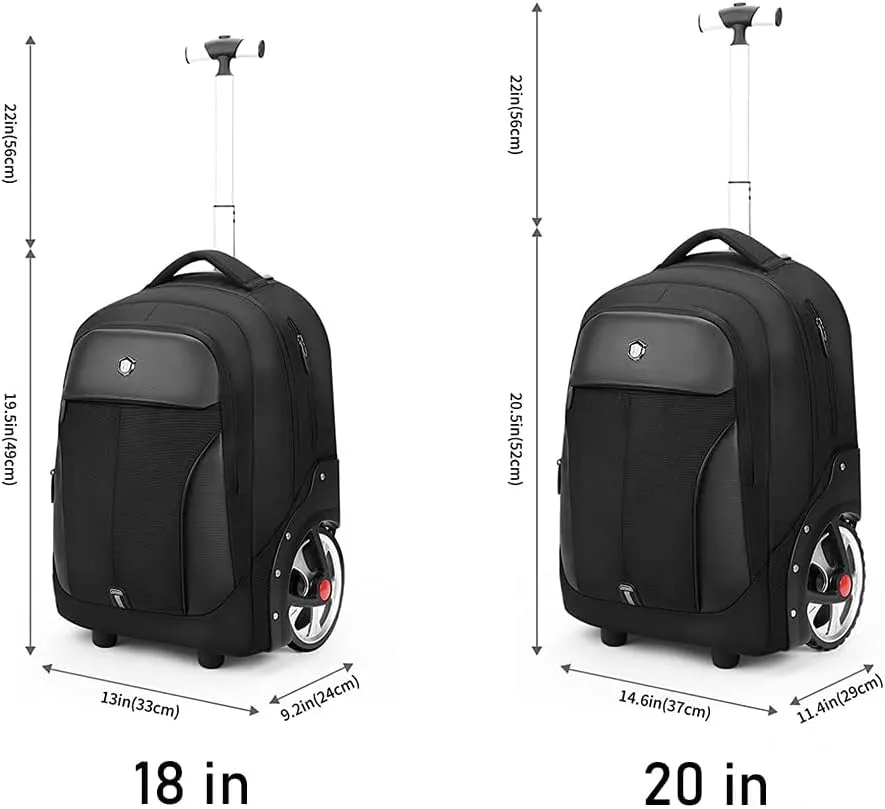 Waterproof Rolling Backpack, Backpack with Wheels for Business and Travel Commuter, Carry on Backpack with Laptop Compartment for Women and Men Adult (Blue, 20inch)