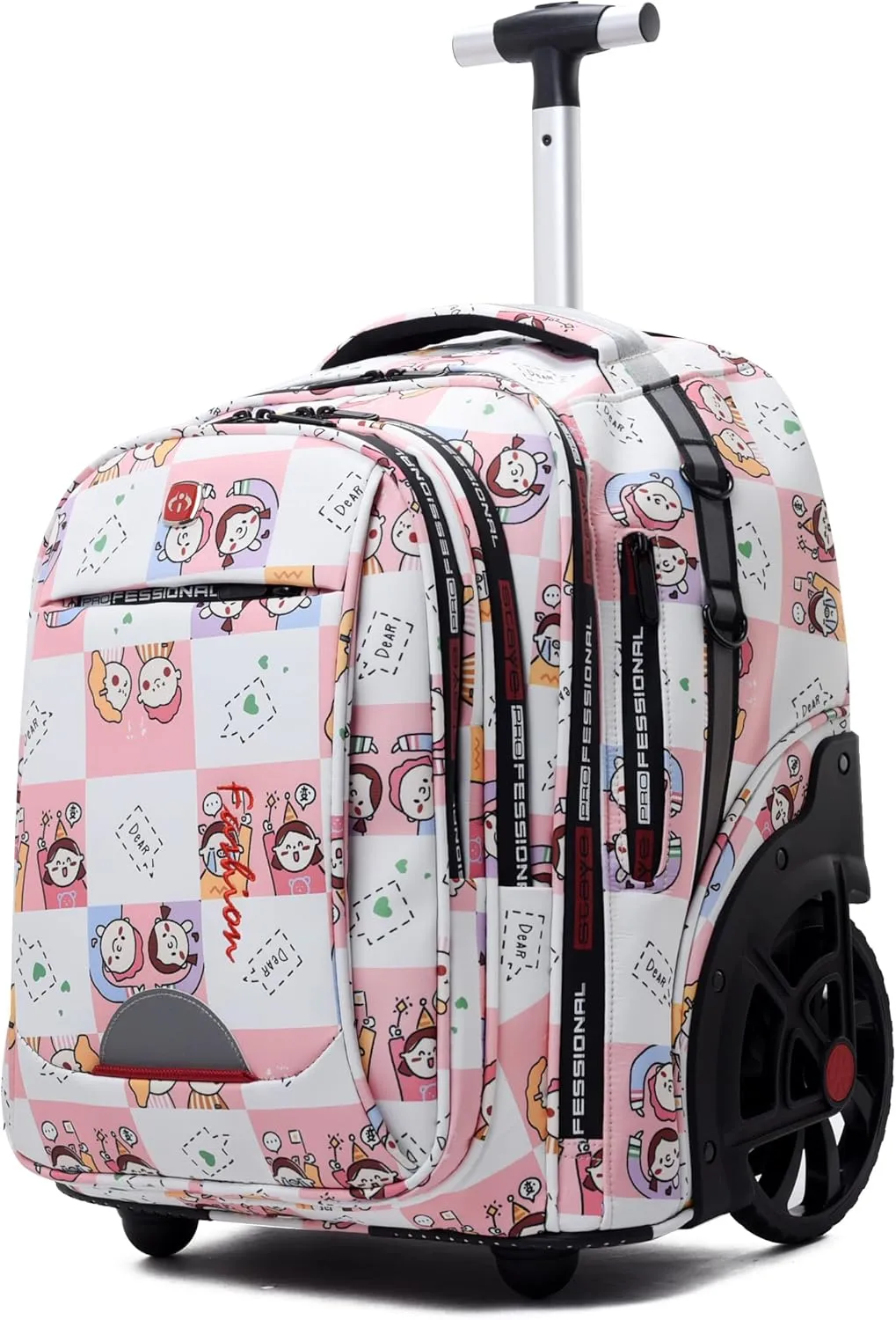 Waterproof Rolling Backpack for Women and Men, Laptop Backpack with Wheels for Adults, Carry on Backpack with Large Wheels for Travel and Business Commuter (Pink, 22inch)