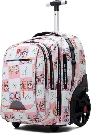 Waterproof Rolling Backpack for Women and Men, Laptop Backpack with Wheels for Adults, Carry on Backpack with Large Wheels for Travel and Business Commuter (Pink, 22inch)