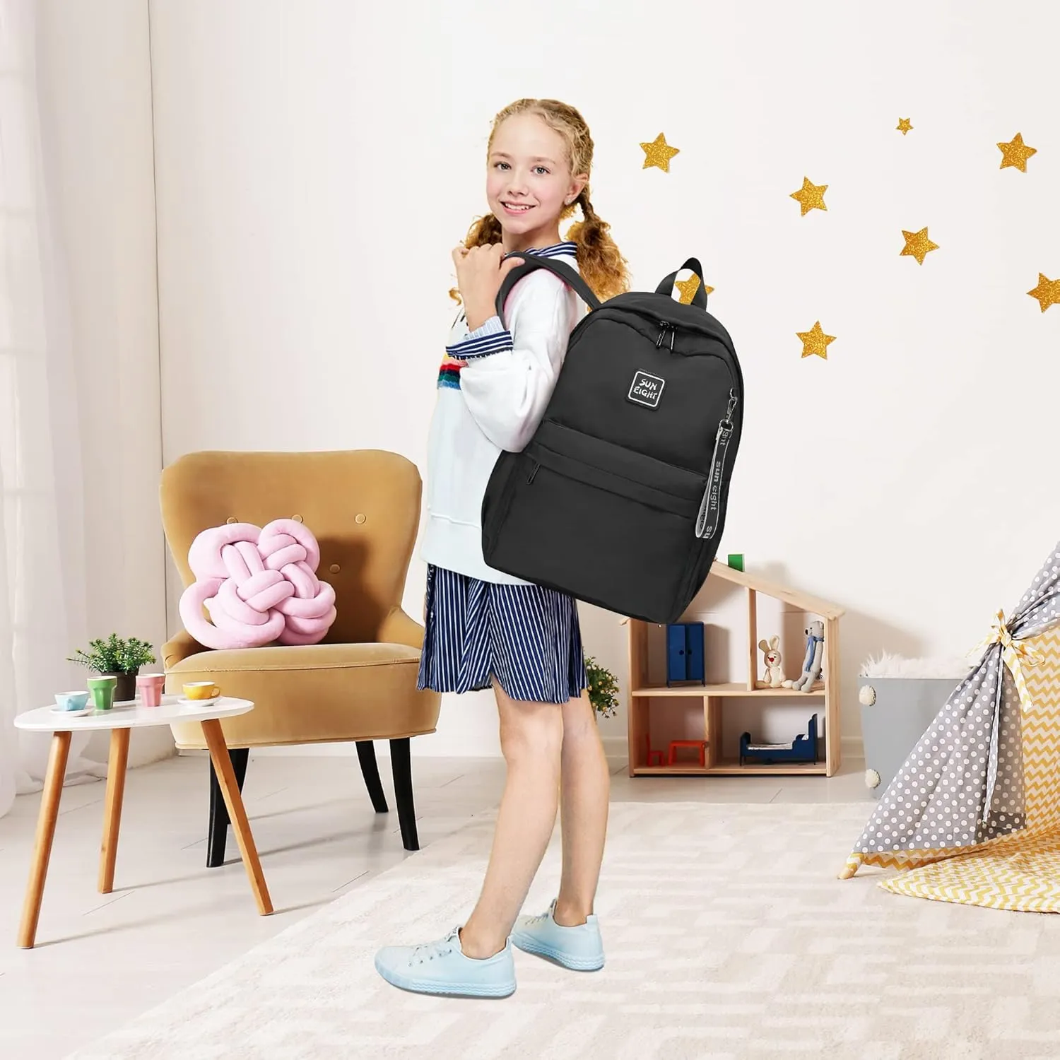 Waterproof School Backpack Girls and Boys 6-18 Years Large Capacity Lightweight Bookbag for Elementary to High School Durable Travel Backpack with Adjustable Straps 30L(Black)