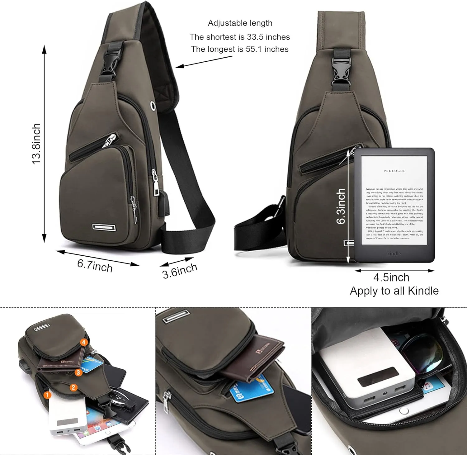 Waterproof Sling Bag Crossbody Backpack for Men Women Sling Backpack Hiking Daypack Multipurpose Cross Body Chest Bag