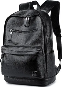 weiatas Black Leather Laptop Backpack for Men Women Work Travel, College School Backpack Casual Daypack fits 15.6 Inch