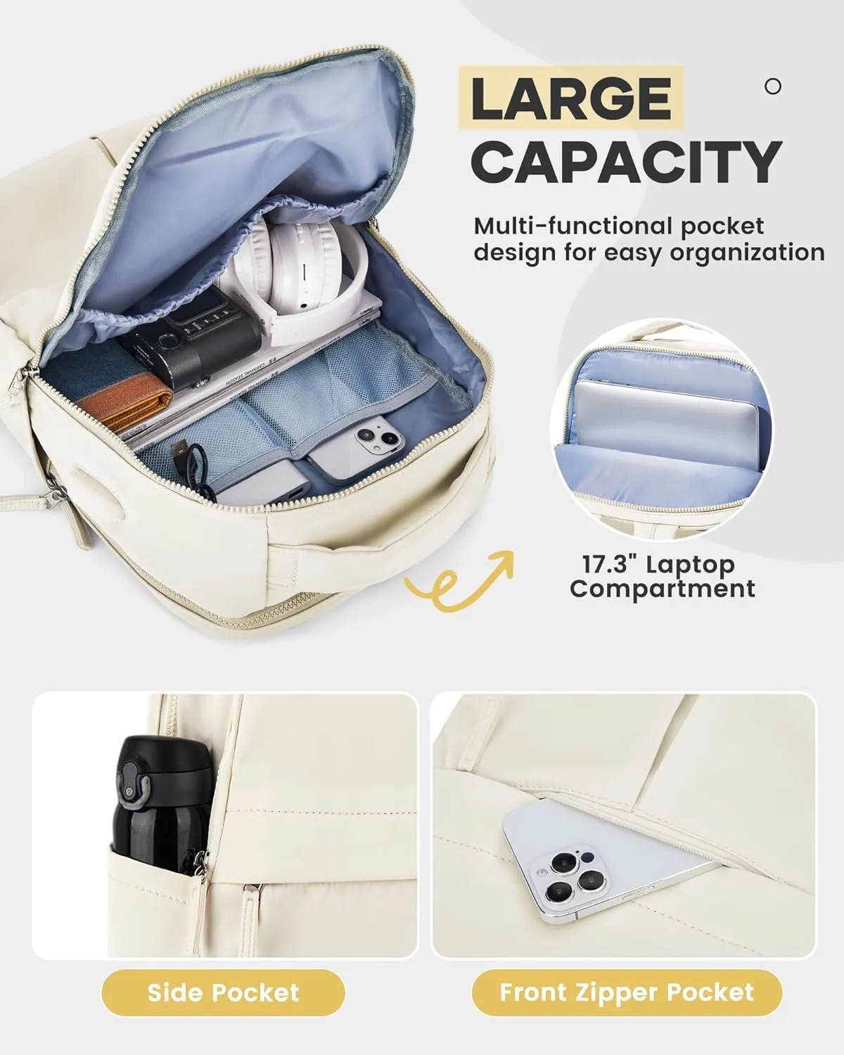 wepadre Beige Laptop Backpack For Women - Travel & Gym Aesthetic College Backpack With Laptop Compartment