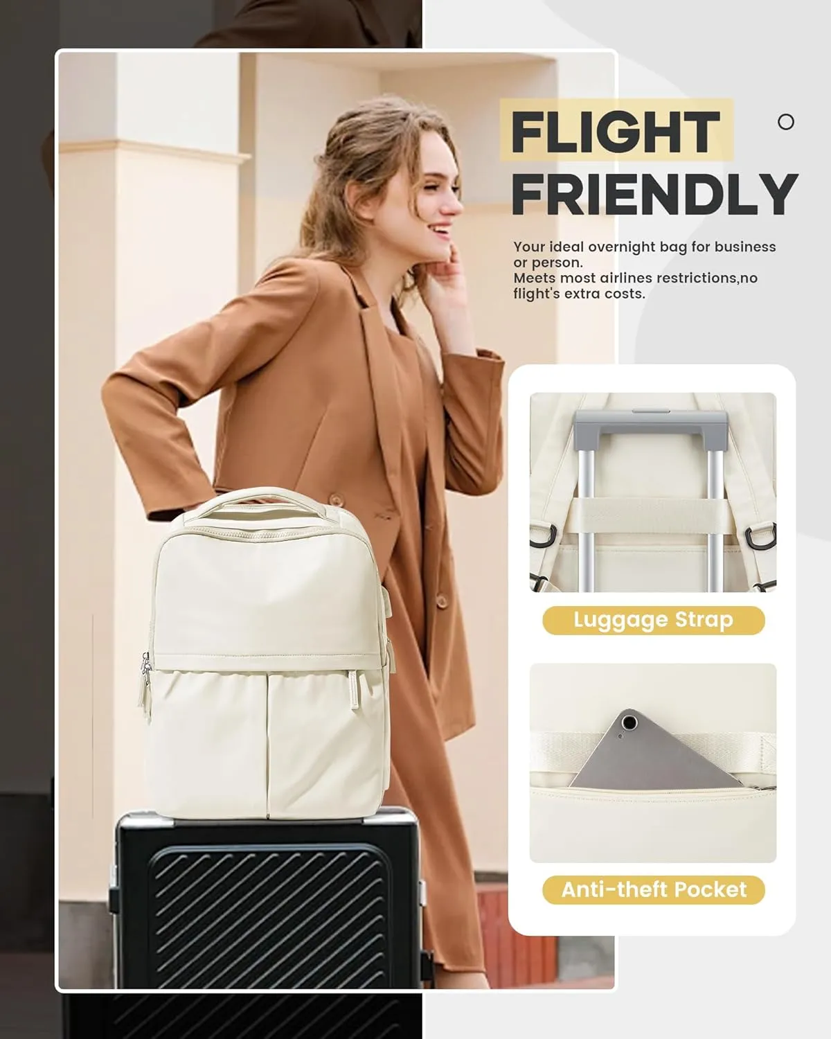wepadre Beige Laptop Backpack For Women - Travel & Gym Aesthetic College Backpack With Laptop Compartment