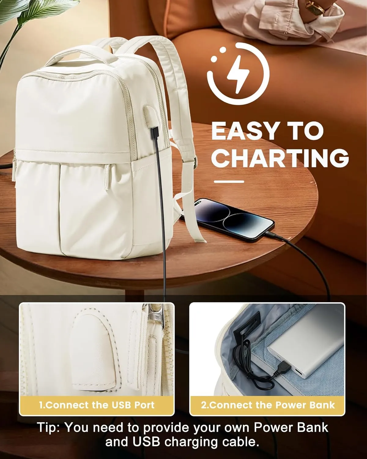 wepadre Beige Laptop Backpack For Women - Travel & Gym Aesthetic College Backpack With Laptop Compartment
