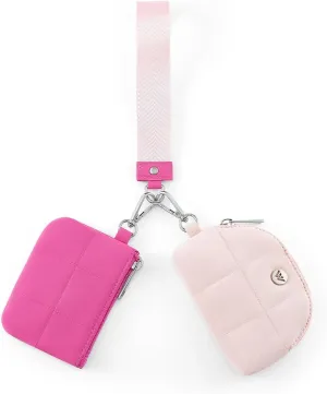 WESTBRONCO Mini Keychain Wristlet Wallets for Women Portable Dual Pouch Wristlet Detachable Quilted Nylon Coin Purse Pocket for Travel Sports Outdoors