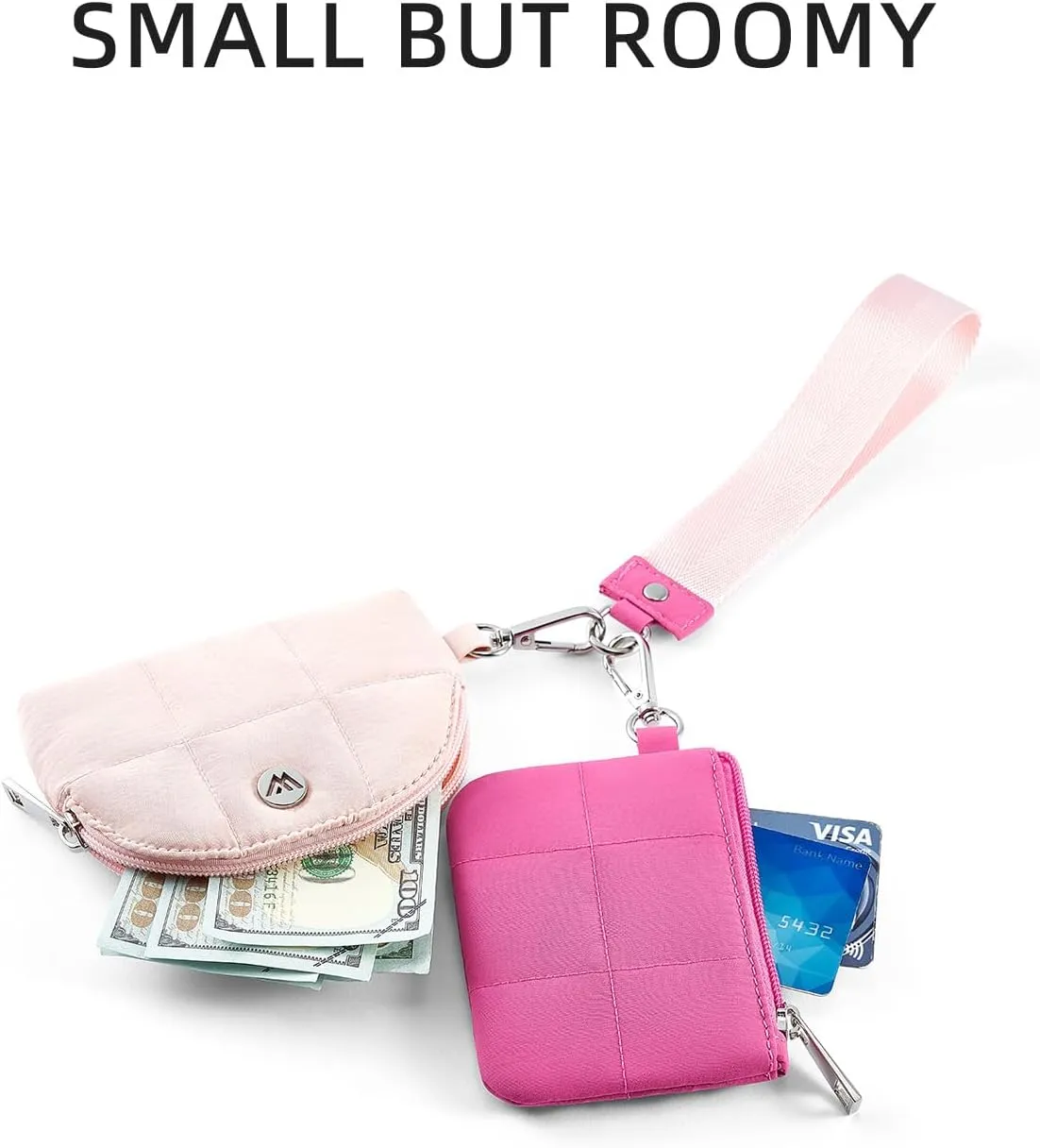WESTBRONCO Mini Keychain Wristlet Wallets for Women Portable Dual Pouch Wristlet Detachable Quilted Nylon Coin Purse Pocket for Travel Sports Outdoors