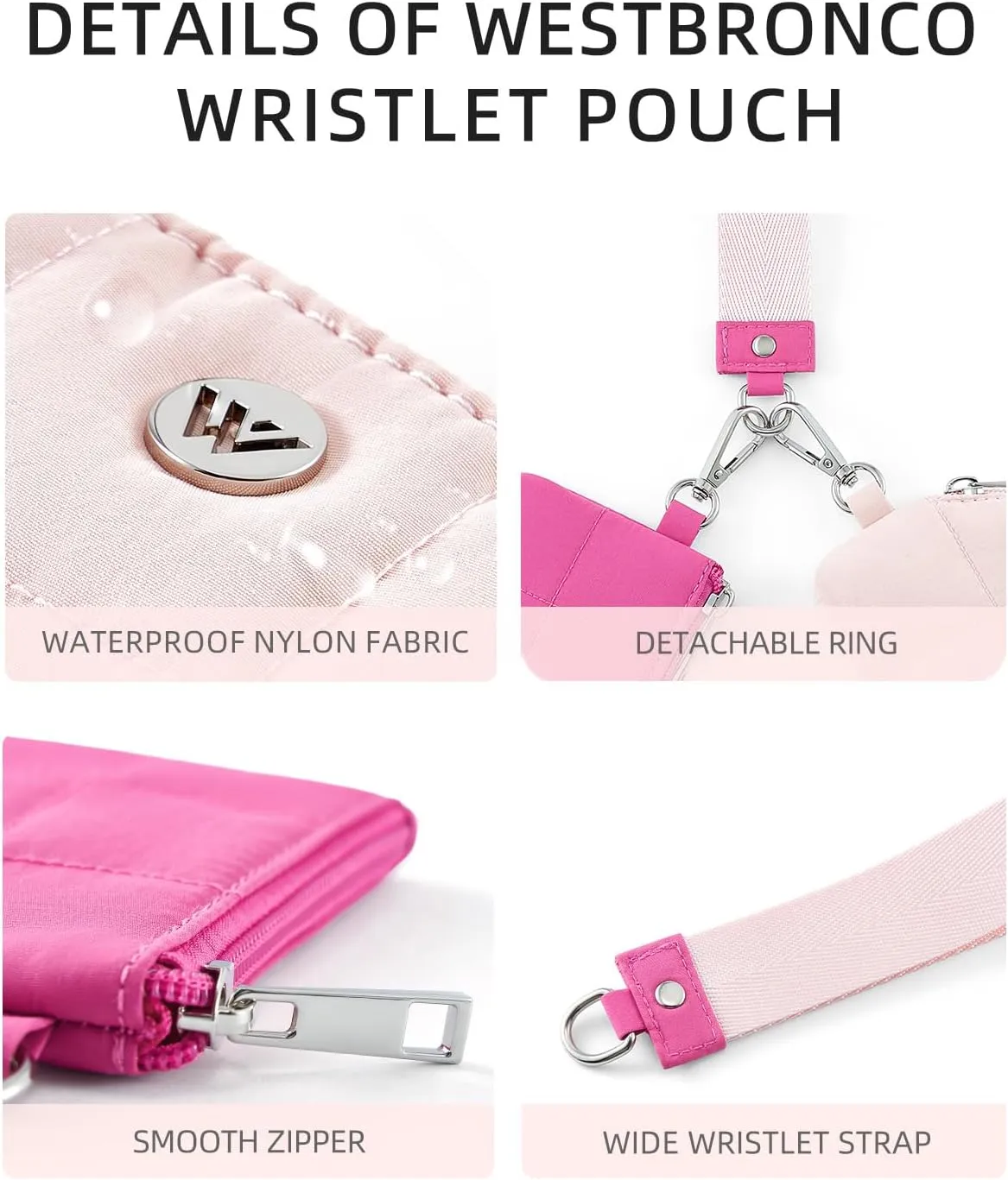 WESTBRONCO Mini Keychain Wristlet Wallets for Women Portable Dual Pouch Wristlet Detachable Quilted Nylon Coin Purse Pocket for Travel Sports Outdoors
