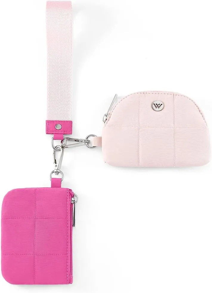 WESTBRONCO Mini Keychain Wristlet Wallets for Women Portable Dual Pouch Wristlet Detachable Quilted Nylon Coin Purse Pocket for Travel Sports Outdoors