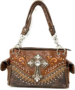 Western Embroidered Rhinestone Cross Purse Handbag Wallet Set in 2 Colors