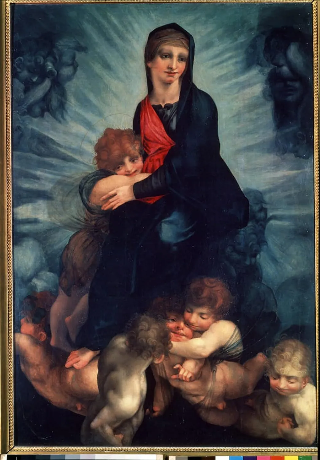 WGZGEFLEB Classical Paintings Pictures Classic Pictures the Virgin and the Child with Angels by Battista Rosso Fiorentino Famous Painting for Home Decor 60x90cm