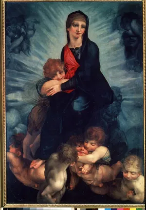 WGZGEFLEB Classical Paintings Pictures Classic Pictures the Virgin and the Child with Angels by Battista Rosso Fiorentino Famous Painting for Home Decor 60x90cm